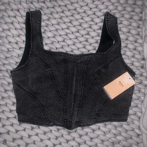 Black and Tan Fitted Bustier Tank Top